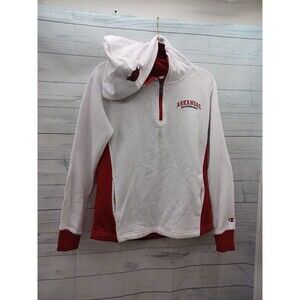 Champion NCAA Univ Arkansas Razorbacks White Red Hoodie Pullover Sweatshirt Sz L